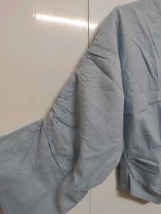 Light Blue Collared Button-Up Top