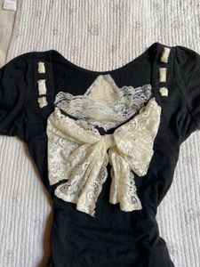 lace ribbon fitted cute top