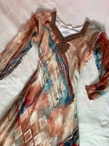 Bohemian Print Kurta with Embellished Neckline