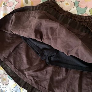 Brown Pleated Mini Skirt