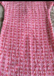 Pink Printed Kurta with Embellished Neckline