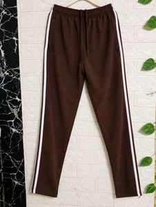 women Brown Track Pants with White Stripes
