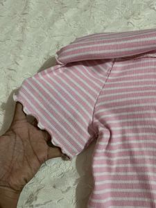 cute off shoulder baby pink top