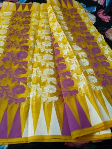 Yellow Saree with Floral Motif