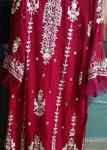 Stunning pinkish Red Embroidered Kurta