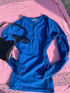Blue Henley Long Sleeve Top