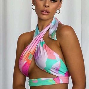 36127. Colorful Halter Neck Crop Top