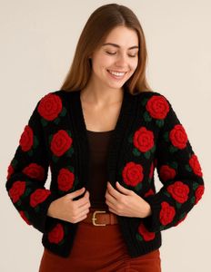 Chunky Knit Rose Cardigan