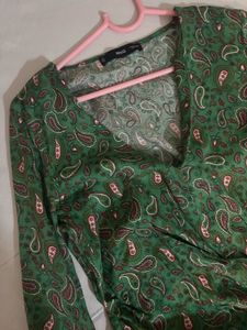 Mango Green Paisley Print Wrap Dress