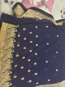 Elegant Navy Blue Embroidered Saree
