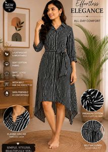 Striped Shirt Dress with Belt