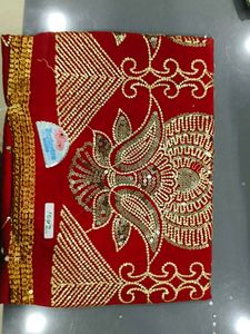 Red Embroidered Saree with Sequins