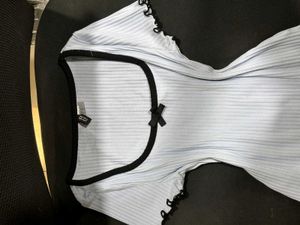 Ribbed Baby Blue Top with Bow Detail