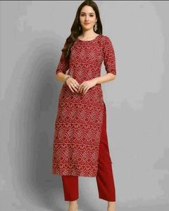 Red Bandhani Print Kurta And Pajama Set