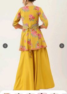 Yellow Floral Peplum Kurta with Palazzo