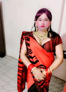 Vibrant Red &amp; Black Saree with blouse