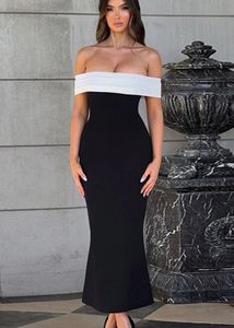 Elegant Off-Shoulder Black & White Dress