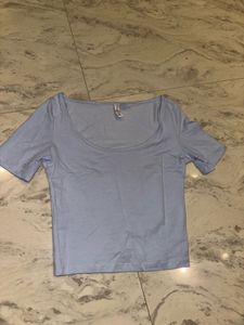 Light Blue Scoop Neck Crop Top