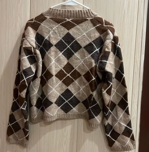 Korean Argyle Knit Cardigan