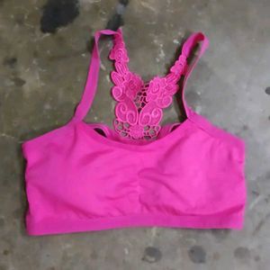 Pink Lace Back Sports Bra
