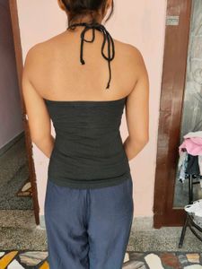 Black Ruched Halter Neck Tube Top