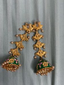 Beautiful Green Enamel Jhumka Earrings