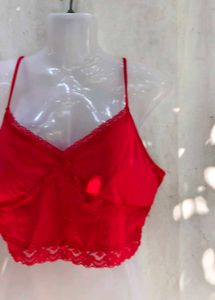 Red Lace Trim Crop Bralette