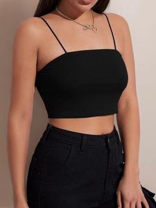 Black Ribbed Spaghetti Strap Crop Top
