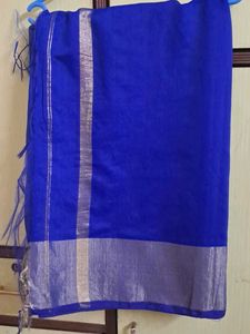 Vibrant Blue Saree with Golden Border