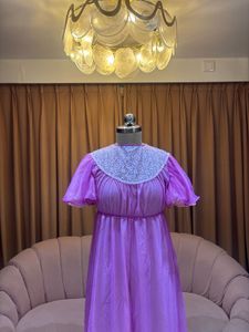 Vintage Pink Lace Trim Maxi Gown