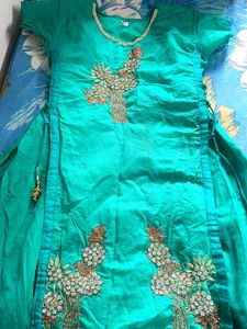 Beautiful Green Kurta Set with Embellishments