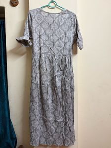 Grey Printed Kurta with Belt
