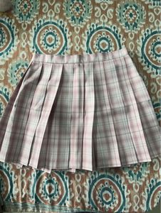 Cute Pink Plaid Pleated Mini Skirt
