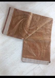 Embroidered Brown Saree with Blouse Piece