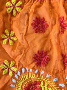 Embroidered Orange Cotton Short Set