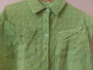 Lime Green Textured Button-Up Top