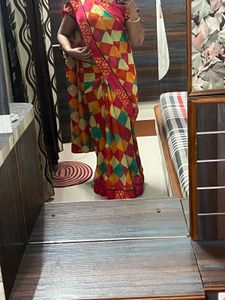 Vibrant Geometric Print Saree