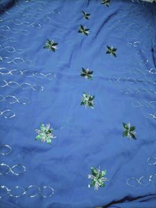 Blue Saree with Sequins and Embroidery
