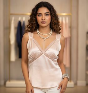 ✨ Y2K Baby Pink Satin Lace Camisole Top ✨