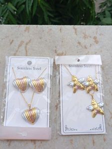 Tri-Color Stainless Steel Necklace &amp; Earrings Set