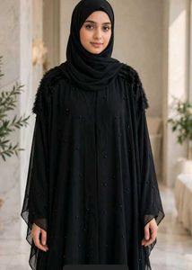 Elegant Black Abaya with Pearl Embellishments