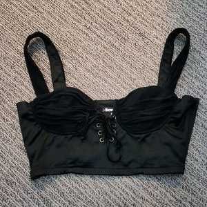 2168. Black Corset Lace-Up Crop Top