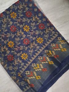new Floral Print Blue Saree with blouse