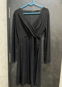 Elegant Black Shimmer Wrap Dress