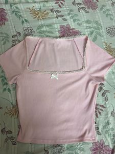 Cute Pink Square Neck Top