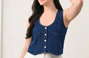 Vintage Denim Crop Vest