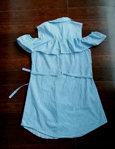 Cold Shoulder Stripy Button Down Dress