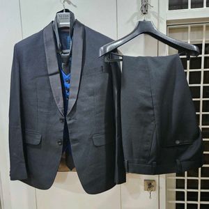 Men's Black Suit with Blue Vest