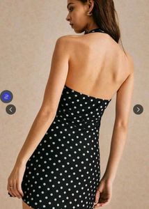 Black &amp; White Polka Dot Halter Dress
