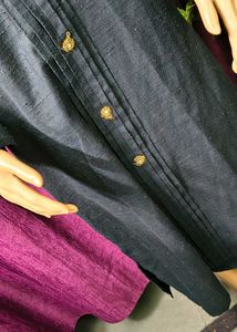 Elegant Black Kurta with Golden Buttons